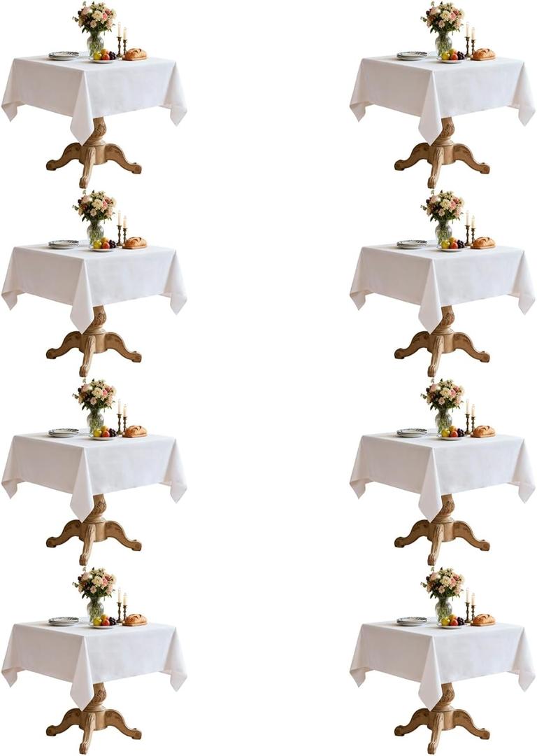 8 Pack White Square Tablecloth 70x70 Inch Table Cloth for Square Tables, Wrinkle Resistant Washable Polyester Fabric for Dining Banquet Wedding Party