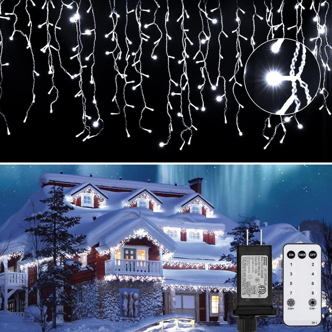 Icicle Christmas Lights Outdoor, 40Ft 432 LED Waterproof White Icicle Lights for Outside, 8 Lighting Modes Connectable String Light with Remote,Timer, 81 Drops Christmas Decorations for House Eaves
