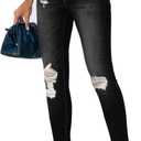 Women's Mid Waisted Jeans Trendy Distressed Stretch Ripped Butt Lift Denim Pants (Pack of 2) (Black, XL)