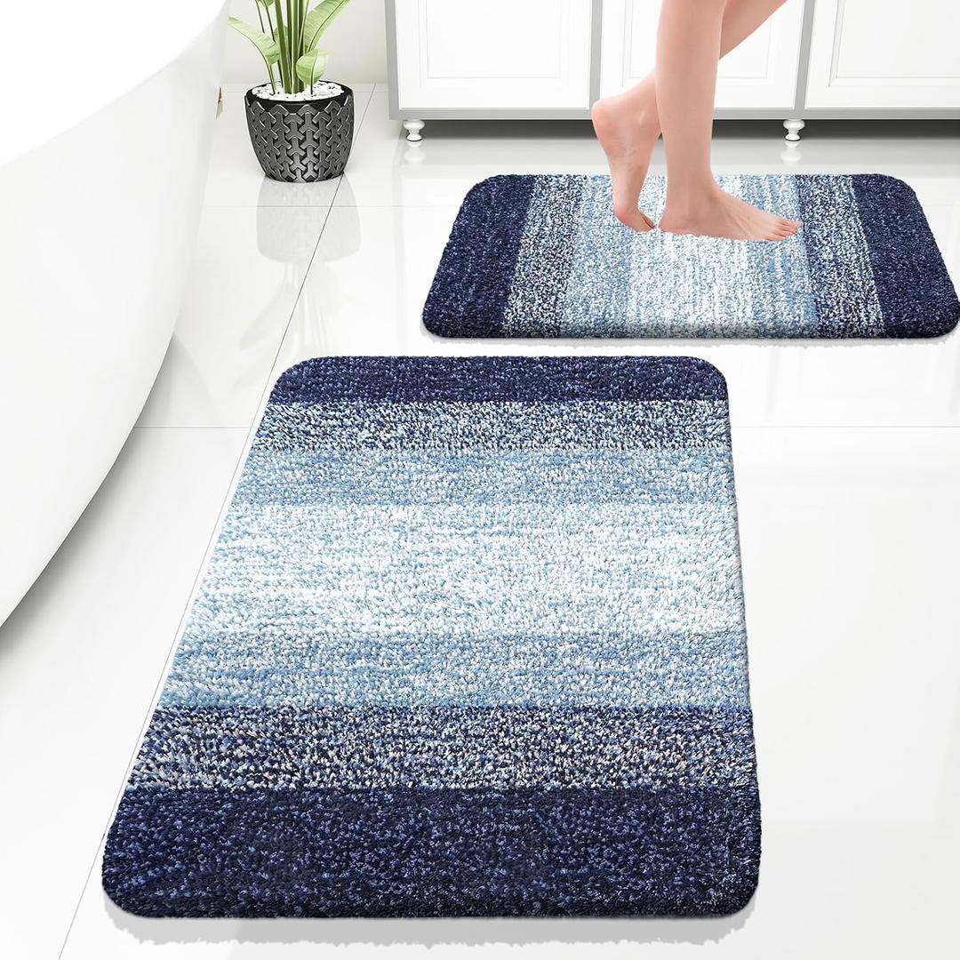 OLANLY Bathroom Rug Set 2 Piece, Soft Absorbent Microfiber Bath Rug Set, Non-Slip, Machine Wash Dry, Plush Shaggy Bath Mats for Bathroom (30"x20"+24"x16", Airy Blue)