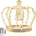 LAWOHO Christmas Tree Topper Star, Jeweled Crown with 60 Warm White LED USB Lighted Tree Topper, Xmas Tree Decor with Remote Control 8 Lighting Mode, Timer, Dimmer for Christmas Tree Ornament, Silver