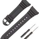 Lijinlan Watch Replacement Watch Band for Casio W-96H, Flexible Black Resin Strap fit W96 W-96H W96H W-96H-1AV W-96H-3A 2A/4A W-96H-9AV Sport Watch Adjustable Breathable Wristband