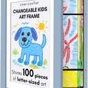 Kids Artwork Frame Changeable (Baby Blue) - Magnetic Door Holds 100 Art Pieces - 8.5x11 Letter Size Display with Mat or 10x12.5 Without Mat - My Mini Masterpiece