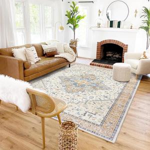Orange and Blue Coloful Rug for Living Room,Machine Washable Bright Colored Multi Color Area Rugs 5'x7'