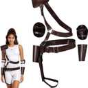 Lucy Costume Belt Halloween Cosplay Gun Props Holster Leather Cosplay Outfits Arm Guards 7 Pcs Full Accessories (Medium, Brown)