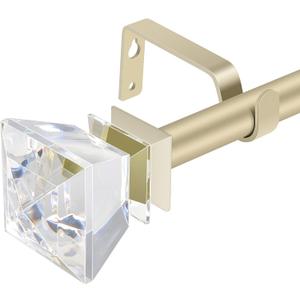 3/4 Inch Single Window Curtain Rod with Diamond Acrylic Finial,66-120 inch,Champagne Gold