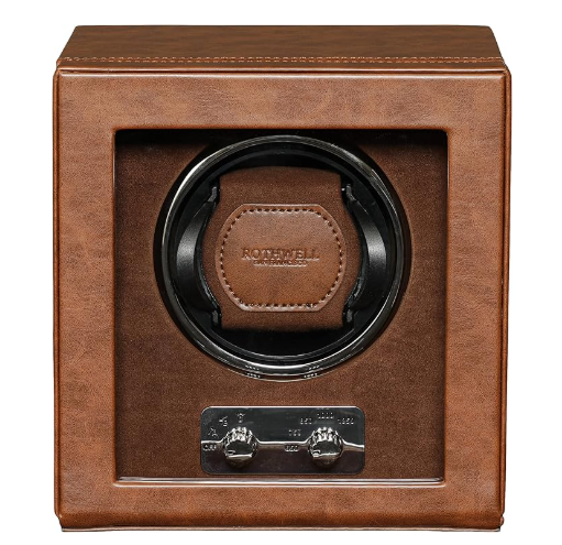 ROTHWELL Single Watch Winder for Automatic Watches with Quiet Motor with Multiple Speeds and Rotation Settings (Tan/Brown)