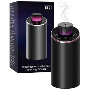 Waterless Essential Oil Diffuser Aromatherapy Scent Diffusers for Home Large Room, Bedroom, Car, Office, Desk, Battery Operated Mini Portable Air Freshener, 3 Countdown Timers & 3 Mist Levels (Black)