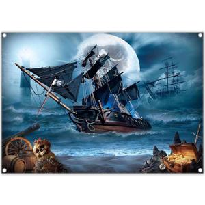7x5ft Pirate Theme Photography Backdrop Halloween Nautical Adventure Background Seascape Sailing Ship Treasure Party Decorations Horror Photo Props