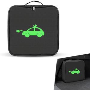 Car Tools Cable Bag, Waterproof Electric Vehicle Charging Cable Organizer Bag, Portable EV Charging Cable Bags, Storage & Organizer for Jumper Cables, Cords, Universal for Cars Trucks (Square) (1 PC# Square, Black)