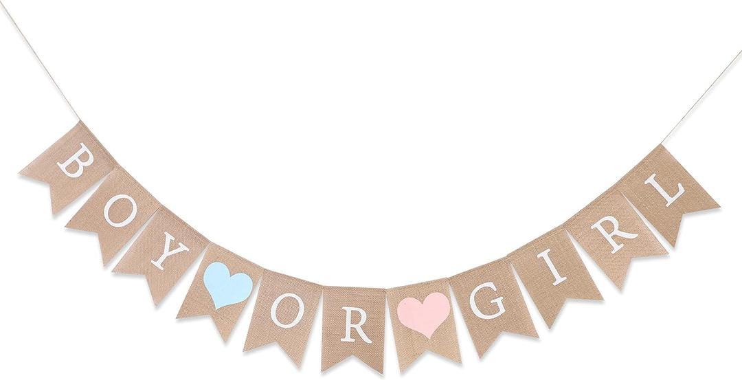 Boy or Girl Burlap Banner - Rustic Gender Reveal Banner, Baby Shower Decorations