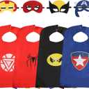 Superhero Capes for Kids, Hero Caps and Masks for 3-12 Year Old Boys and Girls, Cartoon Dress Up for Holiday Halloween, Costumes Party Supplies Christmas and Brithday Gifts. (Blue-coloful)