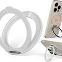 COOLQO Upgraded Magnetic Phone Ring Holder Stand, Super Magnet Cell Phone Grip Finger Kickstand Compatible with MagSafe Mag Safe Accessory for iPhone All Smartphones (1-Silver)