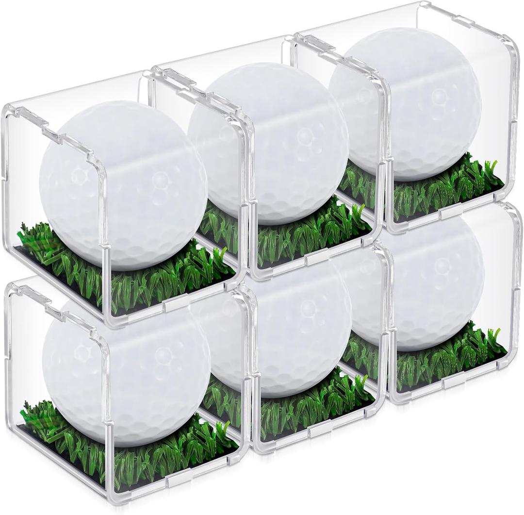 Tioncy 6 Pcs UV Protected Golf Ball Holder Display Case with Turf 2x2 x2 Inch Clear Acrylic Golf Ball Hole in one Stand Display Case Storage Box for Memorabilia Autograph Souvenir Collection