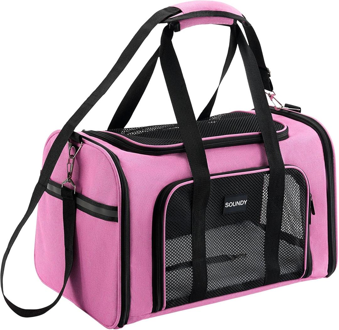 Soundy Dog Carrier Cat Carriers Airline Approved Pet Carrier for Small Medium Dogs Cats Under 15Lbs Puppies Collapsible Soft Sided TSA Travel Puppy Carrier Bag (Medium, Pink) (17.0"L x 11.0"W x 11.0"H)