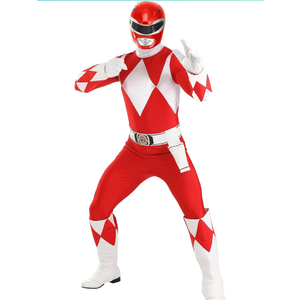 Adult Deluxe Red Ranger Costume | Authentic Power Rangers Classic Red Leader Men's Jumpsuit, Helmet, Boot Covers, Gloves, Size XXL