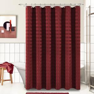 PANGSINNE 60 inch Stall Shower Curtain - Stripes Woven Heavy Duty Thick Fabric Shower Curtains for Bathroom, Weighted Hotel Spa Luxury Cloth Bath Curtain Set with 10 Hooks, 60x72, Burgundy