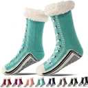 Slipper Socks Valentine for Women Men Couple, Fuzzy Cashmere Fleece Lined Socks, Ultra-Thick Warm Non-Slip Silicone Grips for Indoor Home, Cozy Winter (Green)