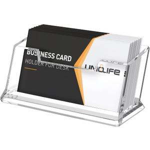 Uniclife Acrylic Business Card Holder for Desk 1 Slot Clear Business Card Display Stand for Men & Women Desktop Business Card Organizer Card Stand for Office Home Exhibition, 60 Card Capacity
