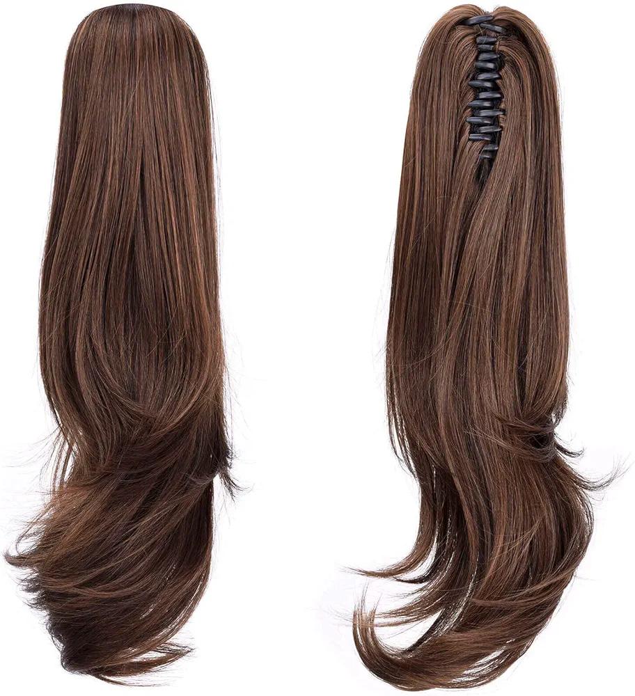 Ponytail Extension, 20" Long Wavy Synthetic Fiber Hairpiece, Clip-in Ponytail Wig for Women (Light Brown)