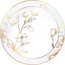 PLASTICPRO 32 Piece Combo Plates Set includes 16-7'' inch Plates & 16-10'' inch Plate White Plastic Floral Design Party With Gold Rim, Premium heavyweight Elegant,Dishes,