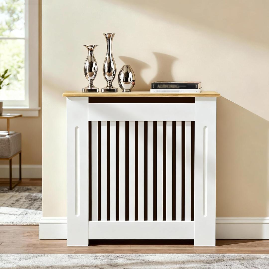 Wisfor Deep Tall Radiator Cover Cabinet: External 36.4inch Height Heater Covers with Natural Wood Texture Top - Inner 35.6inch Thickened MDF Radiator Shelf for Home (Vertical-S 35.6x27.9x7.1in)