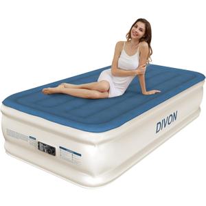 DIVON Twin Air Mattress With Built In Pump Raised, 18 Single Inflatable Mattress In 2 Mins, Foldable Blow Up Mattress, Portable Twin Size Air Mattress For Camping, Travel & Floor, Air Bed For Adults, 330 Lbs (Blue)
