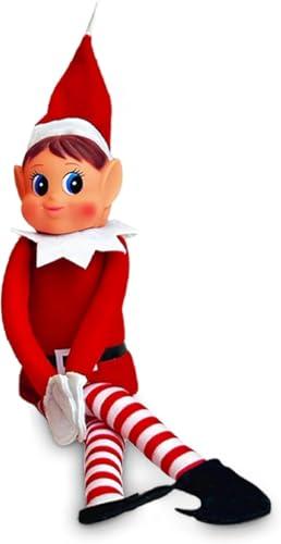 Quebec Christmas Mischief Makers: Naughty Santa’s Little Helper with Soft Body, Vinyl face & Hook and Loop Grip–Fun Christmas elf for Family Play (elf Girl)