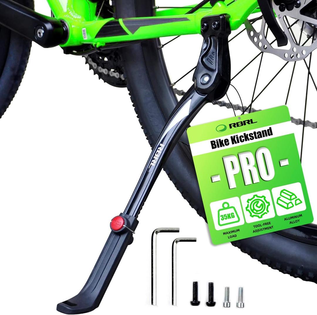 RBRL Bike Kickstand 18mm Hole Spacing, Bike Stand Aluminium Alloy Adjustable Bicycle Kickstand, Rear Side Bicycle Kick Stand for 24''-29'' Mountain Bike/Road Bike/BMX/MTB