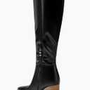 Juliet Holy Women's Knee High Boots Stacked Block Heel Pointed Toe Riding Boots (7.5, Black)