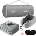 urnexttour Travel Pillow and Blanket Set Neck Pillows Travel Essentials with Sleep Mask for Airplane Car Memory Foam Grey