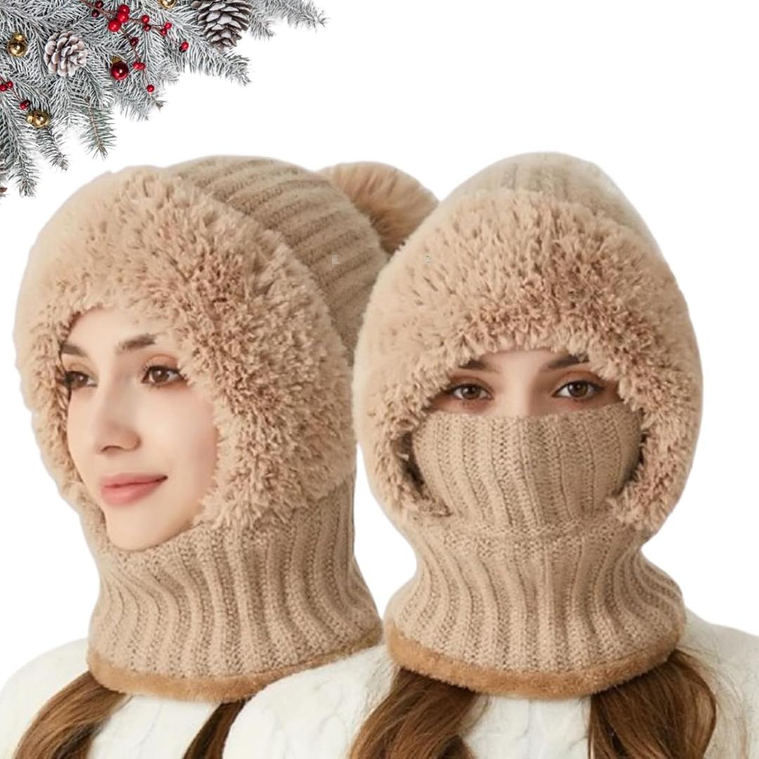 3 in 1 Beanie Hat for Women, Beanie Hats for Women, 3-in-1 Winter Balaclava, Women's Knitted Hat in Autumn and Winter