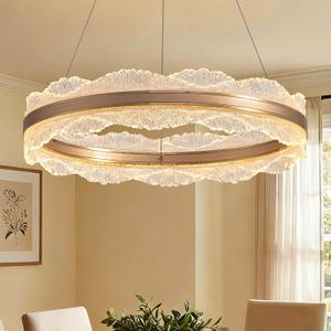 Gold Chandelier Light Fixture 23.6" Modern Led Chandelier 3 Colors Dimmable Chandeliers for Dining Room Contemporary Pendant Ceiling Light for Kitchen Island Bedroom Living Room with Remote Control