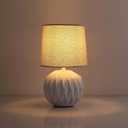 White Ceramic Table Lamp, Geometric Textured Small Bedside Lamp with Linen Shade, Mid Century Modern Nightstand Lamp for Bedroom Living Room Reading Room, H 12" x W 6.7", 7W LED Bulb Included