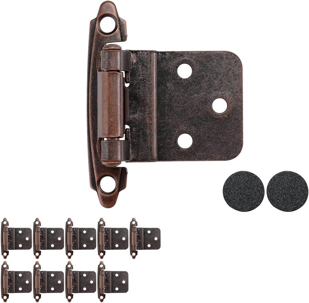JQK 3/8 Inch Inset Cabinet Door Hinges Oil Rubbed Bronze, 20 Pack 10 Pairs Flush Face Mount Cupboard Self-Closing Kitchen Cabinet Hardware Hinges with Door Bumper, CH201-ORB-P20