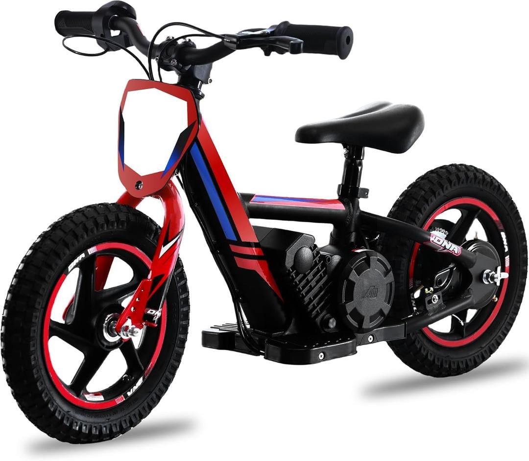 Lightweight Electric Dirt Bike for Kids, 170W Powerful Racing Grade Electric Motorcycle Up to 10MPH24V Detachable Battery, 12-Inch Off-Road Tires, Adjustable Seat - Ideal for Ages 3-6 (Red)