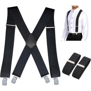 Suspenders For Men Heavy Duty Clip. Men's Suspenders 2'' Wide And 1.4" Suit Armband, X Shape, Work Suspenders For Men (Black)