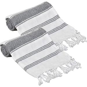 GLAMBURG Peshtemal Turkish Towel - Beach Towels Oversized 36x71 Set of 2, Cotton Beach Towels for Adults, Soft Durable Absorbent Extra Large Bath Sheet Hammam Towel - Navy Blue