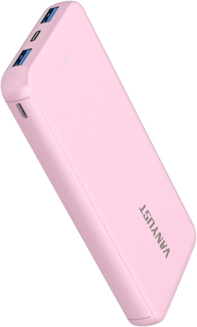 VANYUST Portable Charger, 10000mAh 5V/3A Power Bank, USB-C in&Out Fast Charging Battery Pack, External Powerbank Compatible with iPhone 16 15 14 13 12 Samsung S22 S21 Google iPad etc (Pink)
