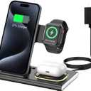 3 in 1 Foldable Charging Station for Apple Products,Fast Wireless Charger Travel Dock Adapter&Light for iPhone 16/15/14/13/12/11/X/XS,for iWatch 10/9/8/7/Ultra2/Ultra/SE,for AirPods 4/3/2/Pro/2(black)