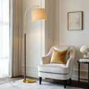 G-SAFAVA 63" Wood Floor Lamps for Living Room with Foot Switch Arc Tall Standing Lamp for Bedroom Mid Century Modern Corner Gold Floor Lamps for Office Nursery Industrial Reading Lamp, Walnut Brown