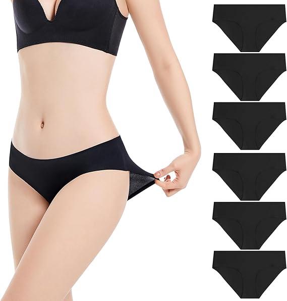 6 Pack Womens Seamless Underwear Ladies Panties No Show Invisible Soft Breathable Stretch Bikini Briefs, Size S