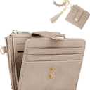Small Wristlet Wallets for Women Keychain Wristlet Wallet RFID Blocking Key Chain Wallet With Zipper Coin Pocke,2 Id Window (Light Camel)