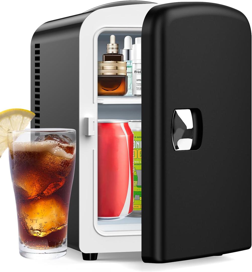 Mini Fridge, 4 L/6 Can Portable Personal Cooler Refrigerator for Skin Care, Cosmetics, Beverage, Food,Tiny Fridge for Bedroom, Office, Car, Dorm (Black)