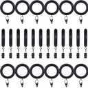 24 Pack Wooden Curtain Rod Rings with Drapery Clips Farmhouse Beech Wood Drapes Rings 1.8 Inch Interior Diameter Rustic for 1.4 Inch Curtain Rod Pole (Black, Inner Dia 1.8 in)