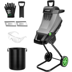 VIVOSUN 15-Amp Electric Wood Chipper Shredder with 1.77" Hopper & 50L Collection Bag, Includes Plunger, Extra Carbon Blades, Safety Goggles & Gloves for Yard Waste, Branches, and Leaves (Grey)