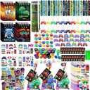 251 Pcs Video Game Party Favors Set Includes Gift Bags Pencils Notebook Sharpener Slap Bracelets Rings Keychains 3D Puffy Stickers Stamper Gamer Party Favors Birthday (Classic)