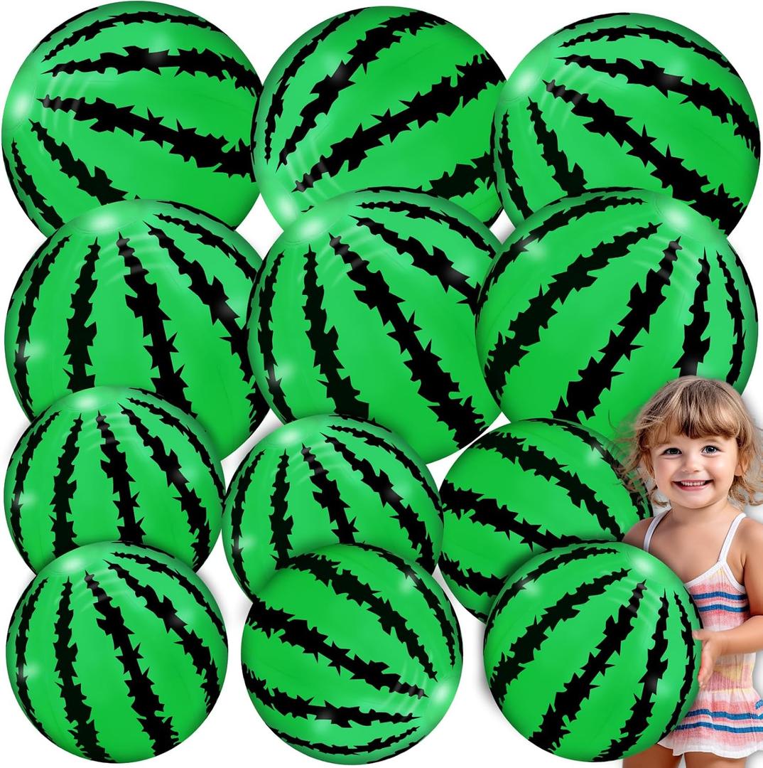 [ 10''+8'' ] 12 Pack Watermelon Beach Balls Bulk, Inflatable Mini Beach Ball for Kids, Beach Water Toys Swimming Pool Toys, Summer Halloween Birthday Party Favors, Fruits Theme Pool Party Decorations