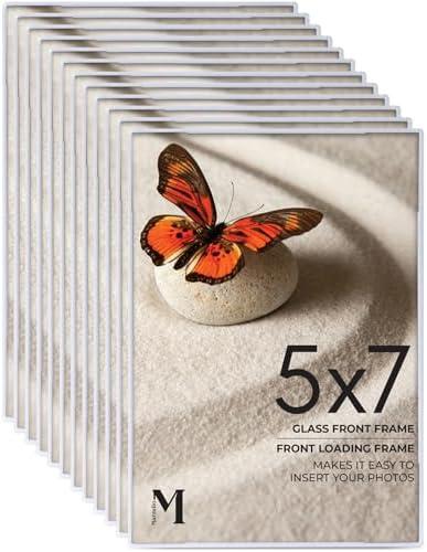 Mantello 5x7 Picture Frame Set - Front Loading 5 x 7 Frames - Display for Wall Artwork, Accent Piece, Photographs - Minimalist Tabletop & Desktop Decor - 12 Pack, White