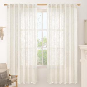LAMIT 72 inch Length Cream Linen Curtains for Living Room 2 Panels, Linen Textured Light Filtering Semi Sheer Back Tab and Rod Pocket Window Curtain Panels for Bedroom/Farmhouse, 52 x 72 Inch